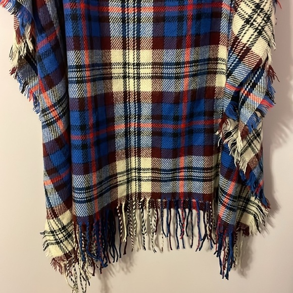 Madewell Soft Plaid Knit Fringe Blanket Scarf Blue Red White Black OS - Picture 11 of 14